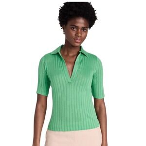 Vince Elbow Sleeve Polo Ribbed Knit Johnny Collared Preppy Green Sporty & Rich